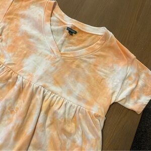 Tie-Dye V-Neck Babydoll Dress - Orange & White